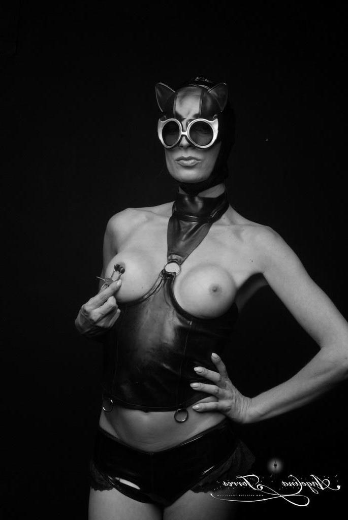 12P TS Angelina Torres as Catwoman in a black and white pictorial