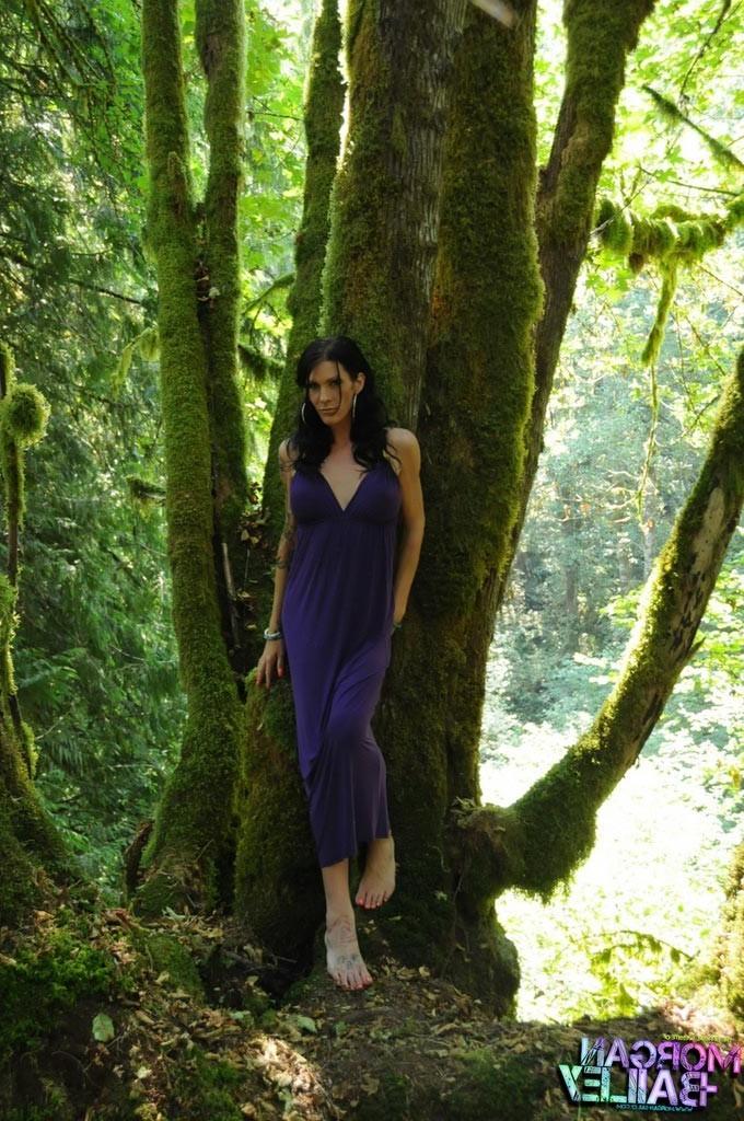 12P Brunette tgirl Morgan Bailey posing in the woods
