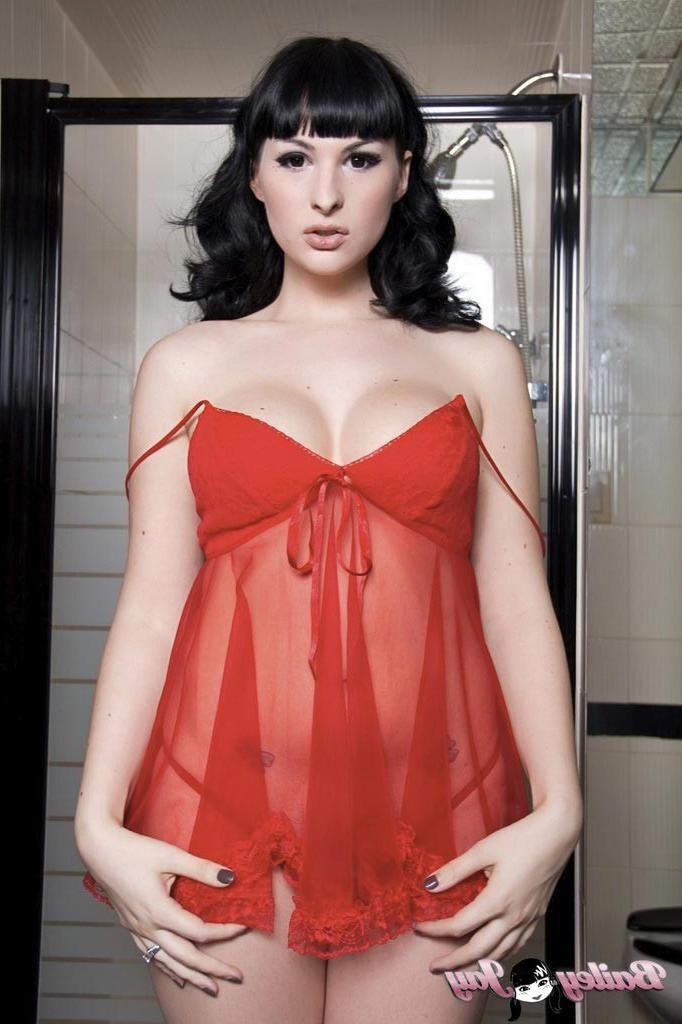 12P Sweet Bailey Jay posing in a sexy red babydoll