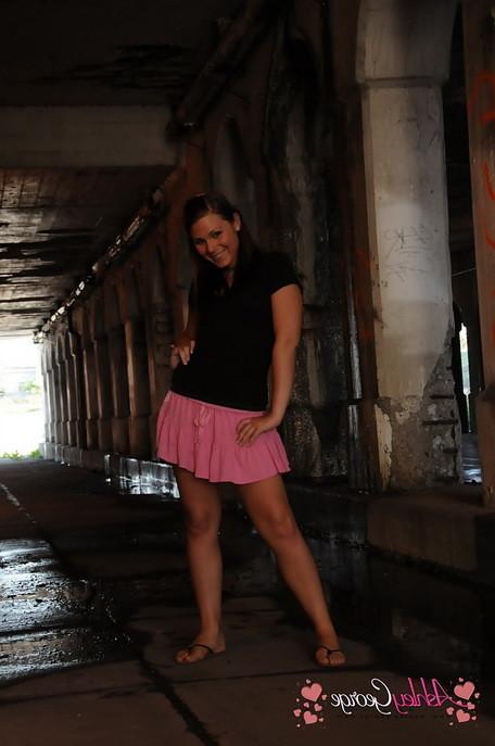 10P Teenie tranny Ashley George flashing in a tunnel
