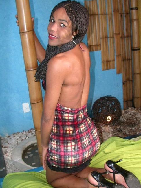 16P Sexy Ebony Tranny With Hair In Braids Stroking Her Cock