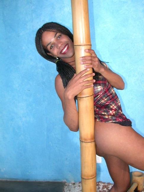 16P Sexy Ebony Tranny With Hair In Braids Stroking Her Cock