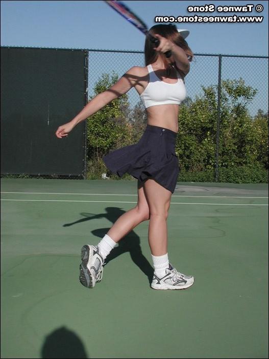 15P Tennis players skirt flys up when shes playing