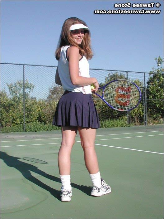 15P Tennis players skirt flys up when shes playing