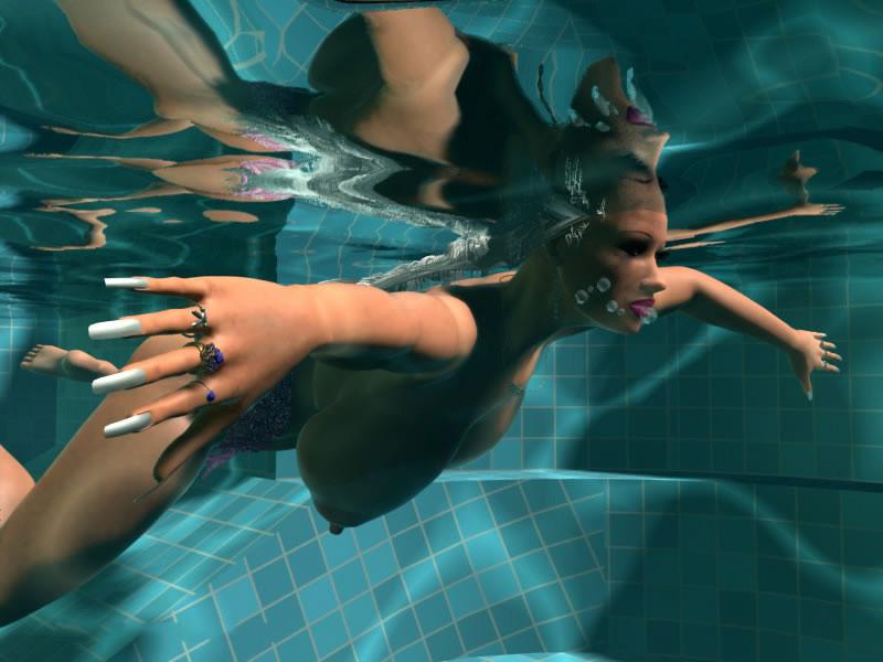 12P Sexy 3D blonde with giant boobs sunbathing topless by the pool