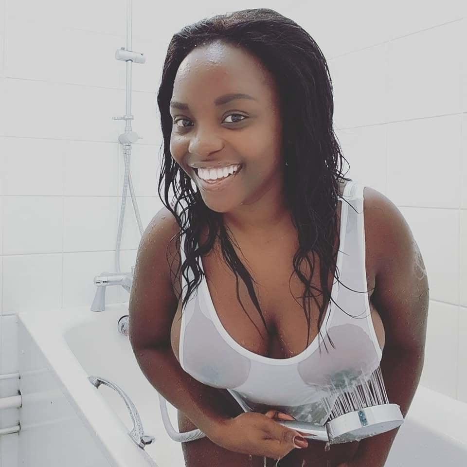 25P Ebony beauty in her bathroom, Bath Shower 10