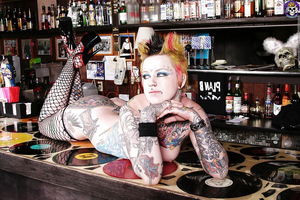 15P Tattoo Punk Pin-up Nude on Bar