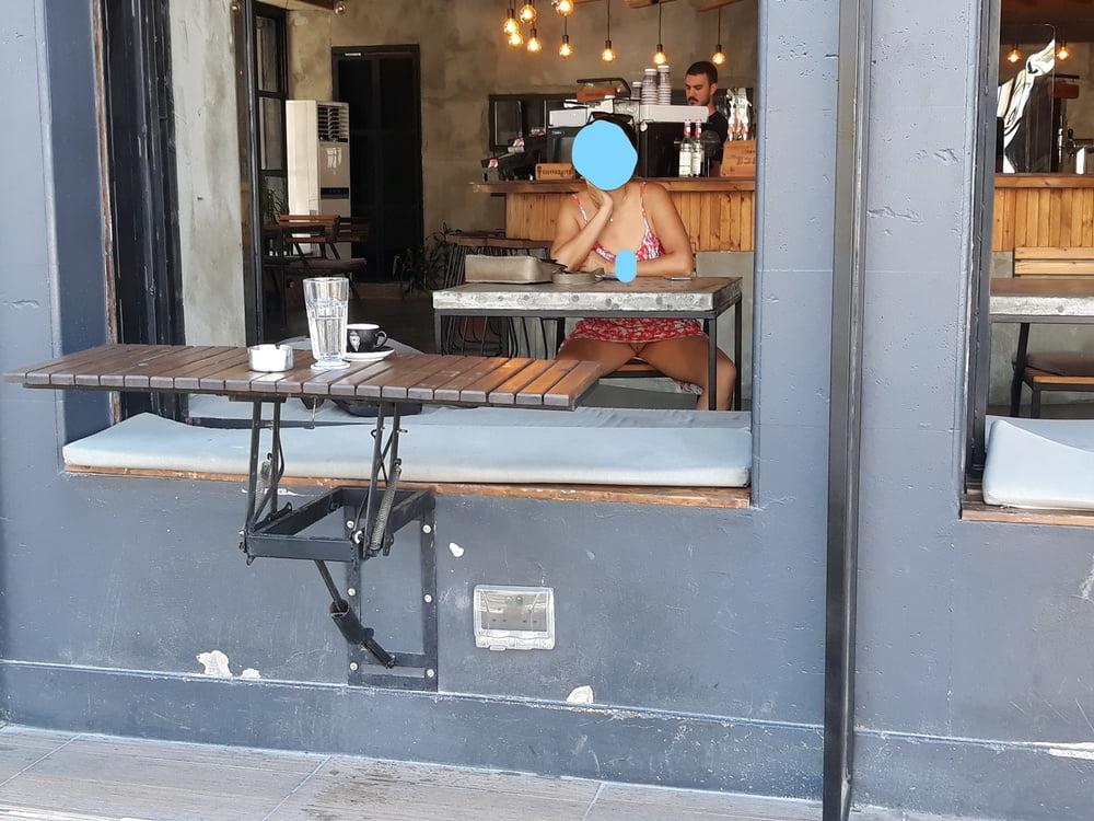 12P bald cunt on display in cafe