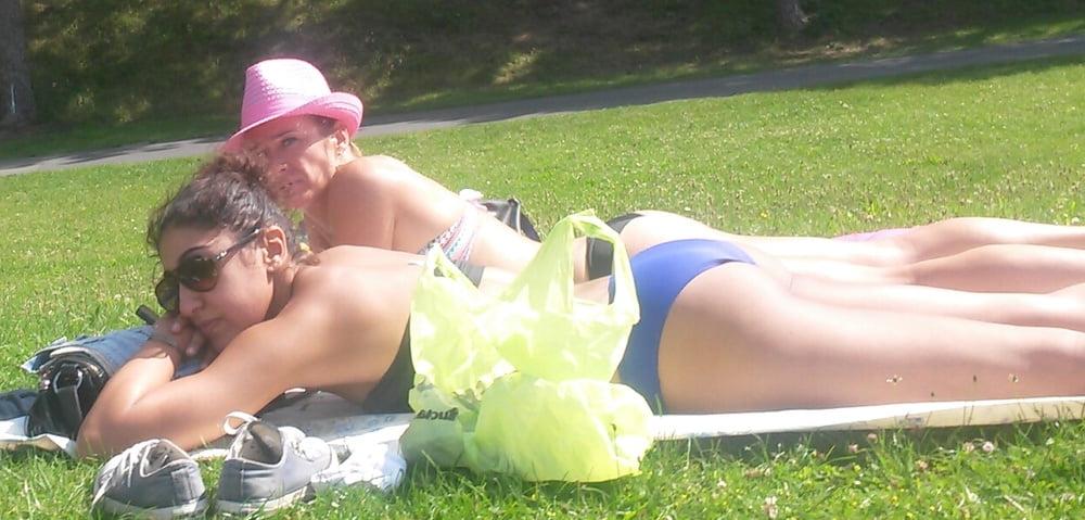 9P milf in the sun in thong, nice ass