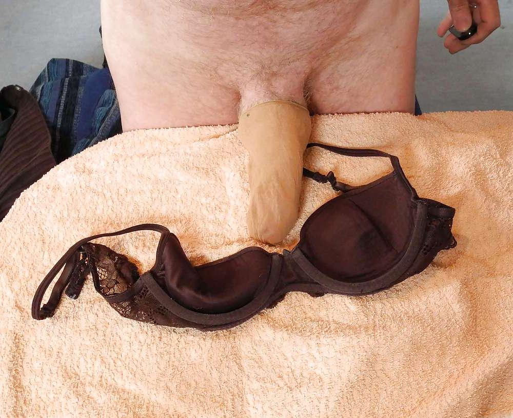 14P Wank on bra in worn nylon socks. All from daughter