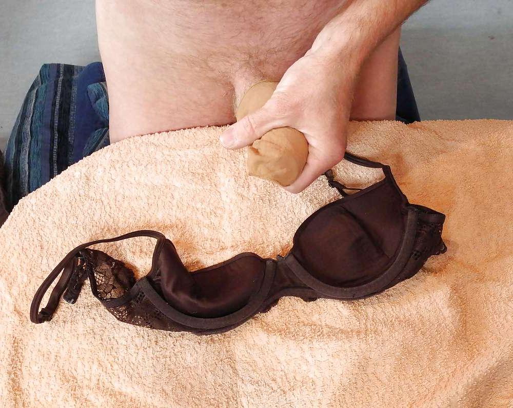 14P Wank on bra in worn nylon socks. All from daughter