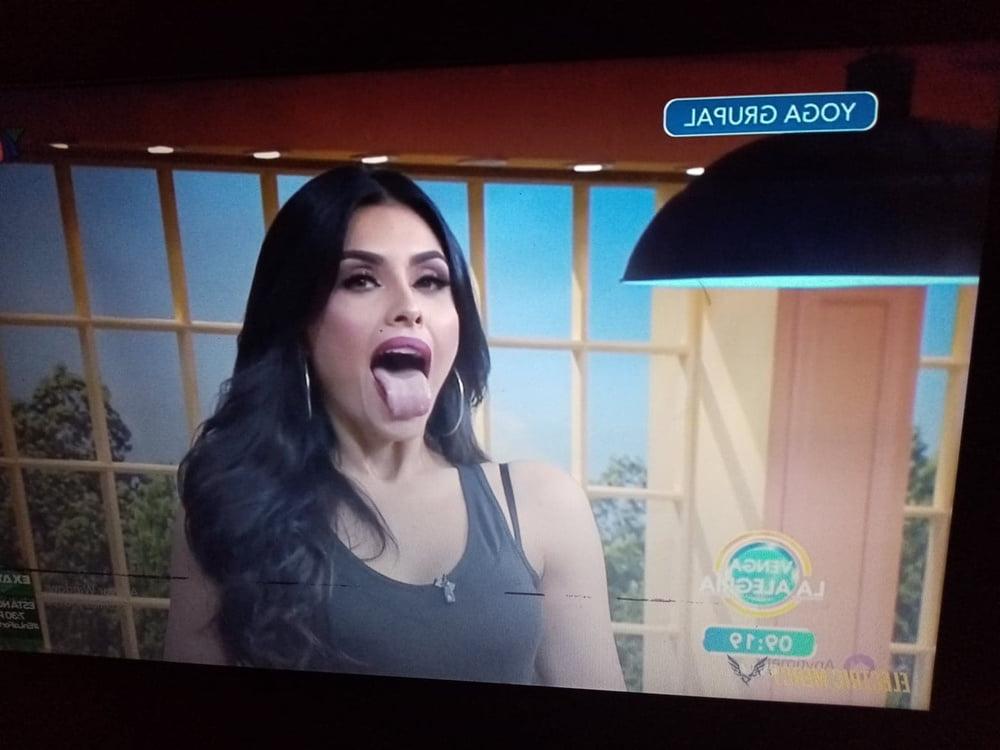 15P Mexican Kristal opening her mouth to receive everyone's milk