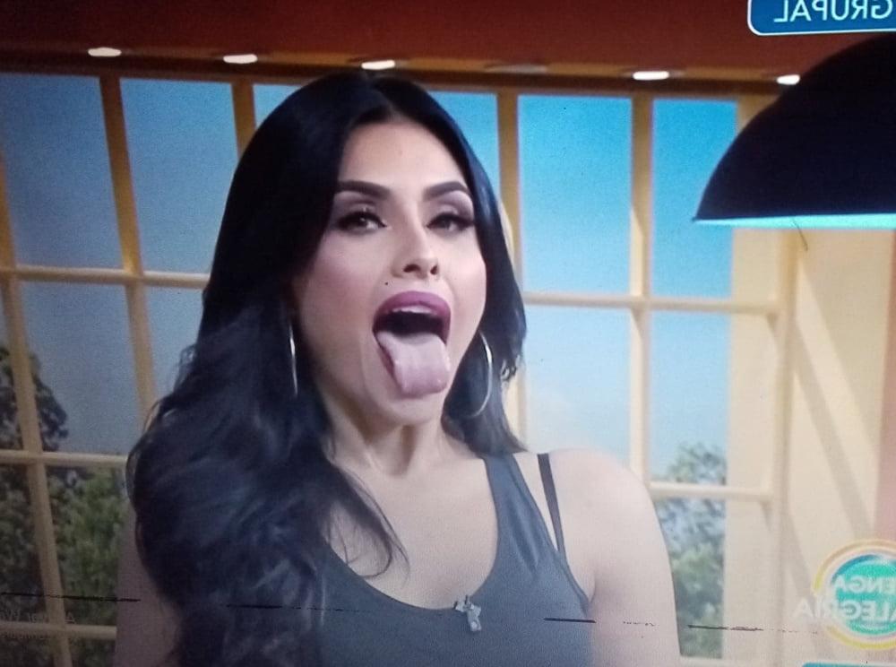 15P Mexican Kristal opening her mouth to receive everyone's milk