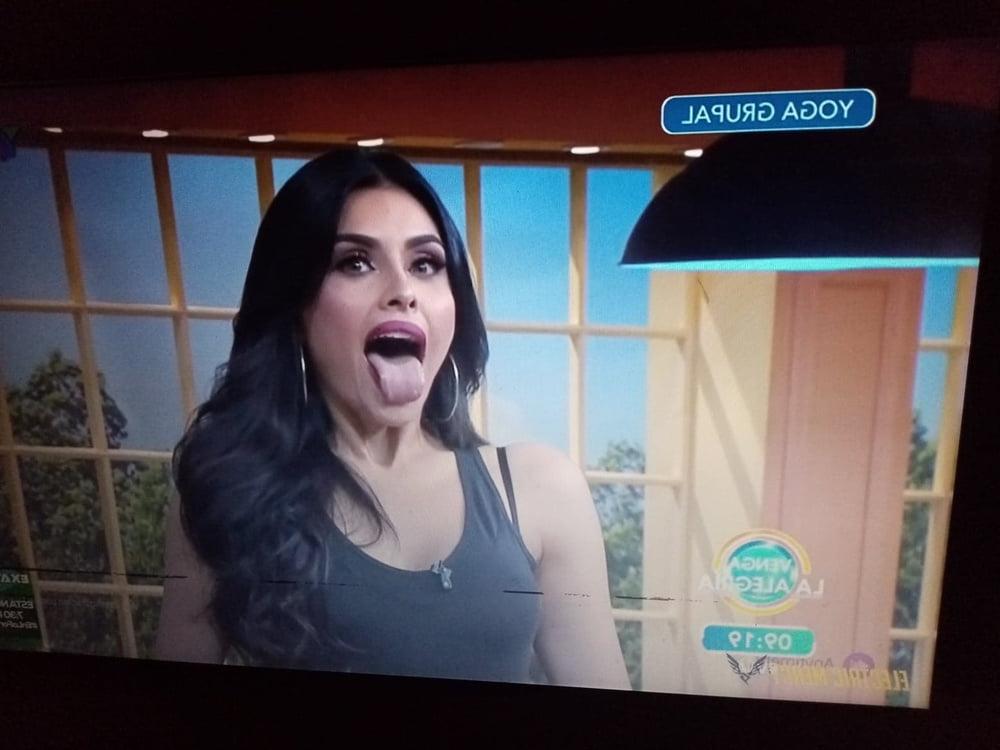 15P Mexican Kristal opening her mouth to receive everyone's milk
