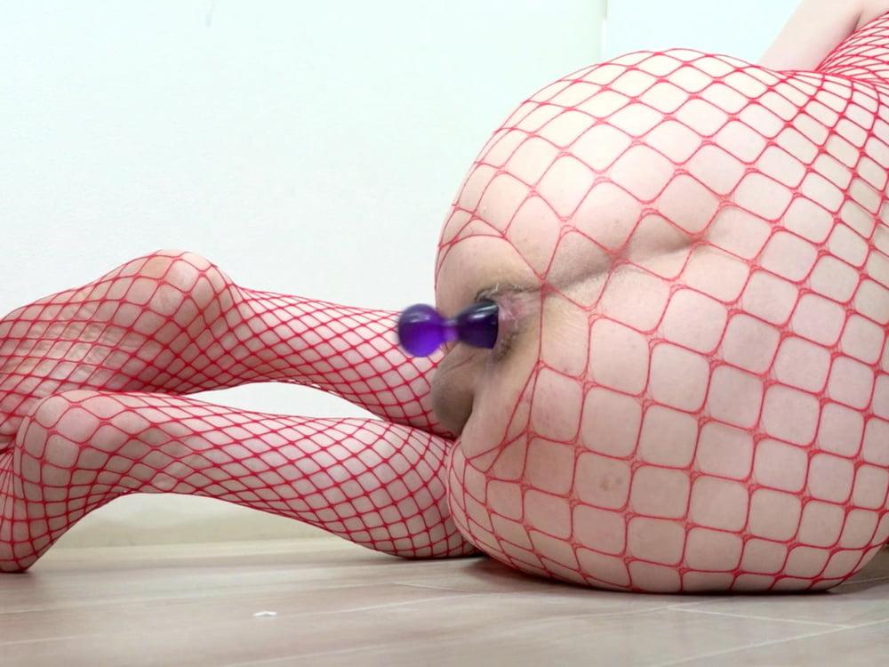 25P Sissy in red fishnet  that gow armpit hair