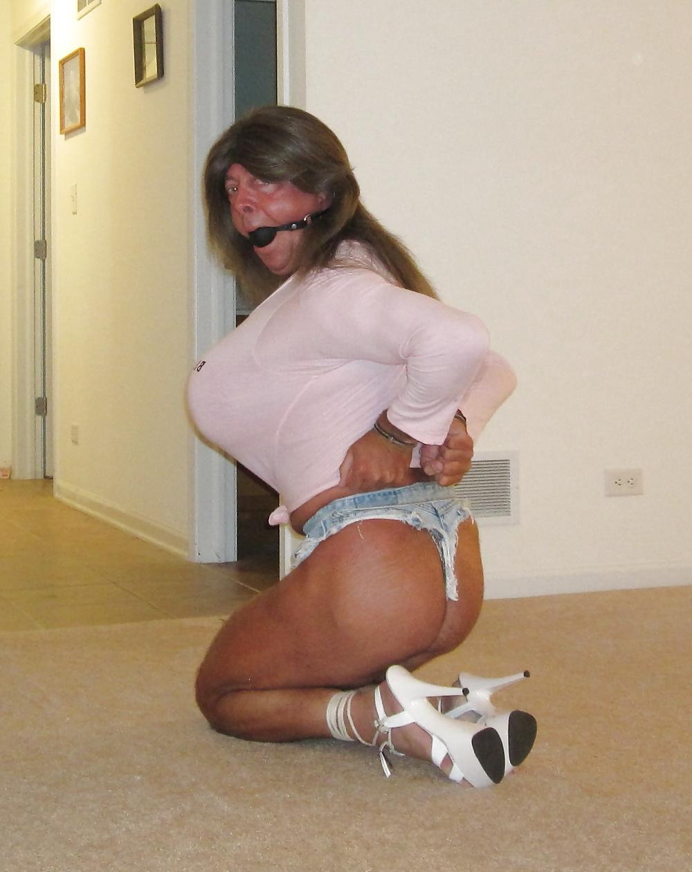 25P Handcuffed Bimbo in Tiny Thong Cutoff Shorts