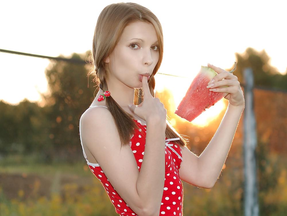 25P Skinny beautyful teen showing herself on the farm