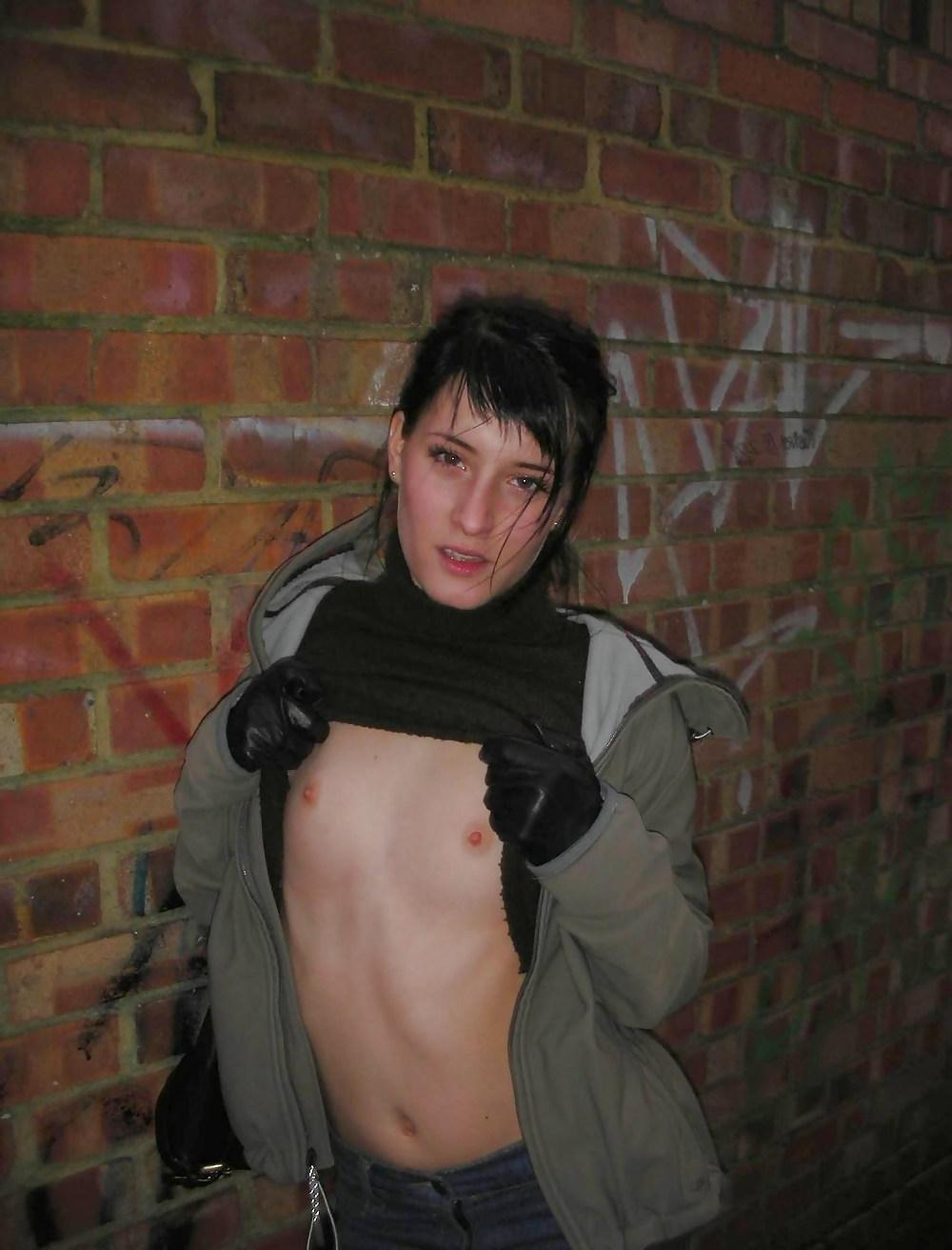 25P Skinny brunette public nudity