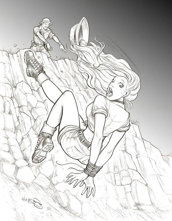 25P BW drawings show glamorous and gorgeous women in bondage