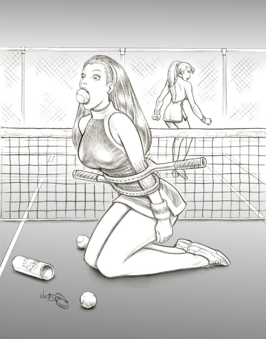 25P BW drawings show glamorous and gorgeous women in bondage