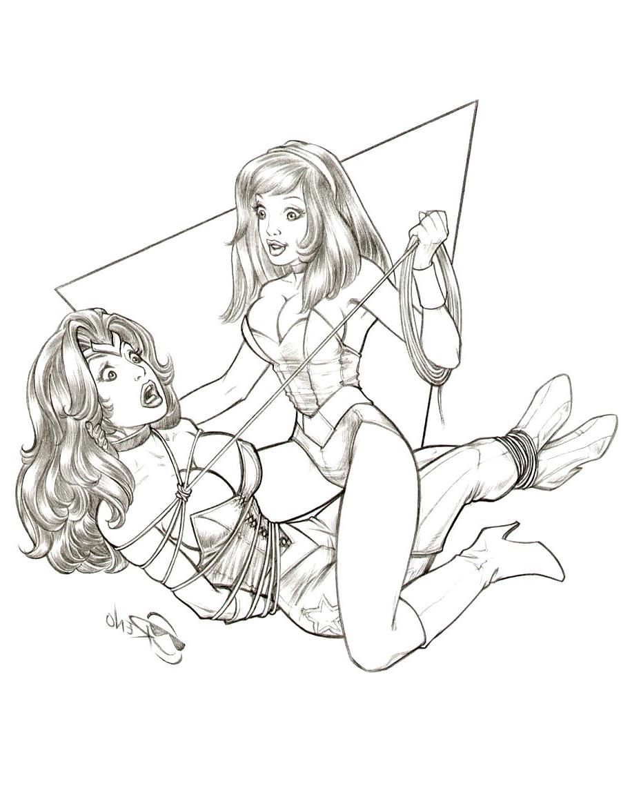 25P BW drawings show glamorous and gorgeous women in bondage