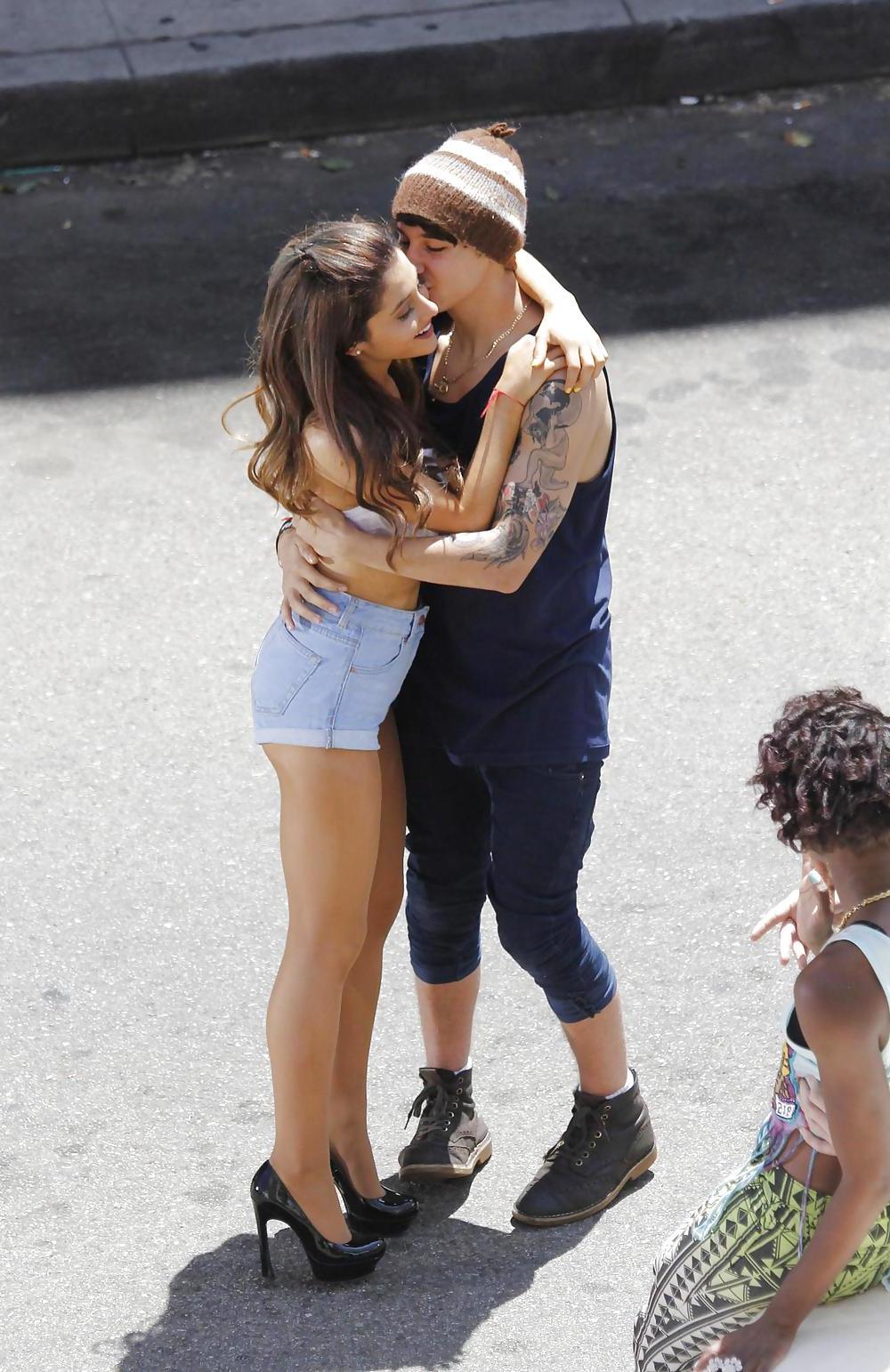 11P Ariana Grande wearing denim shorts and pantyhose