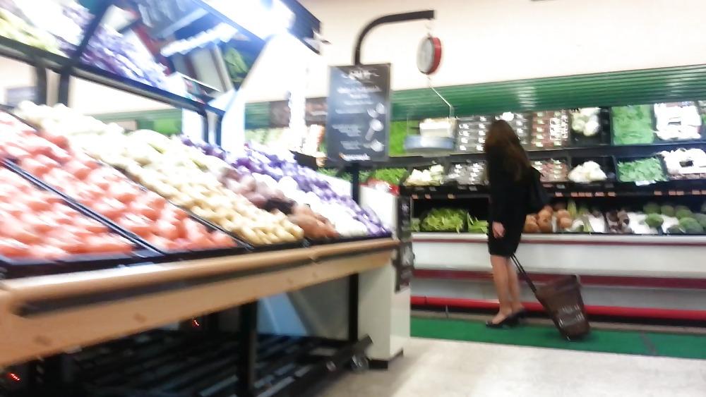 25P US Brunette black skirt white thong hairy ass