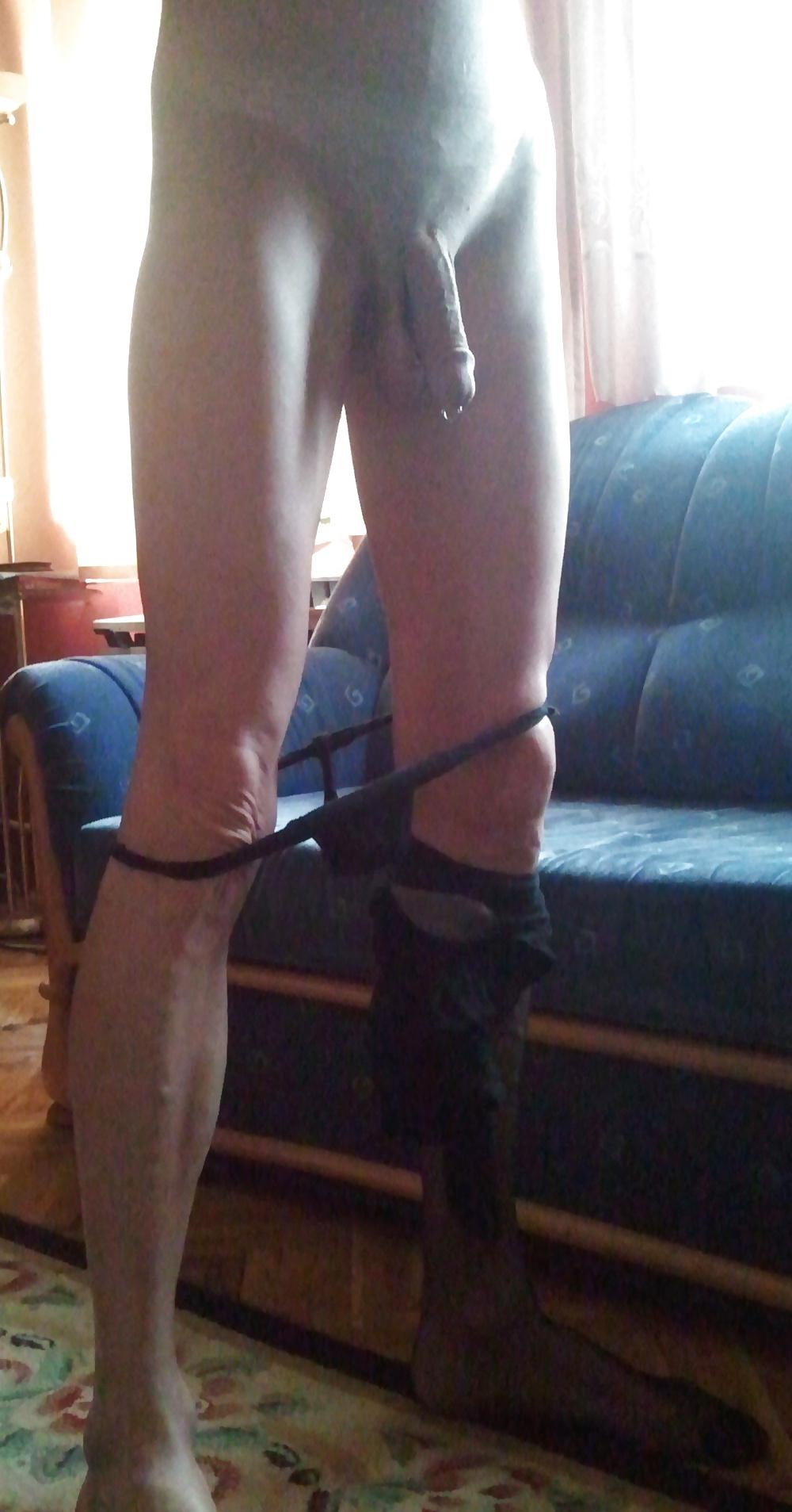 12P Black stocking and thong.
