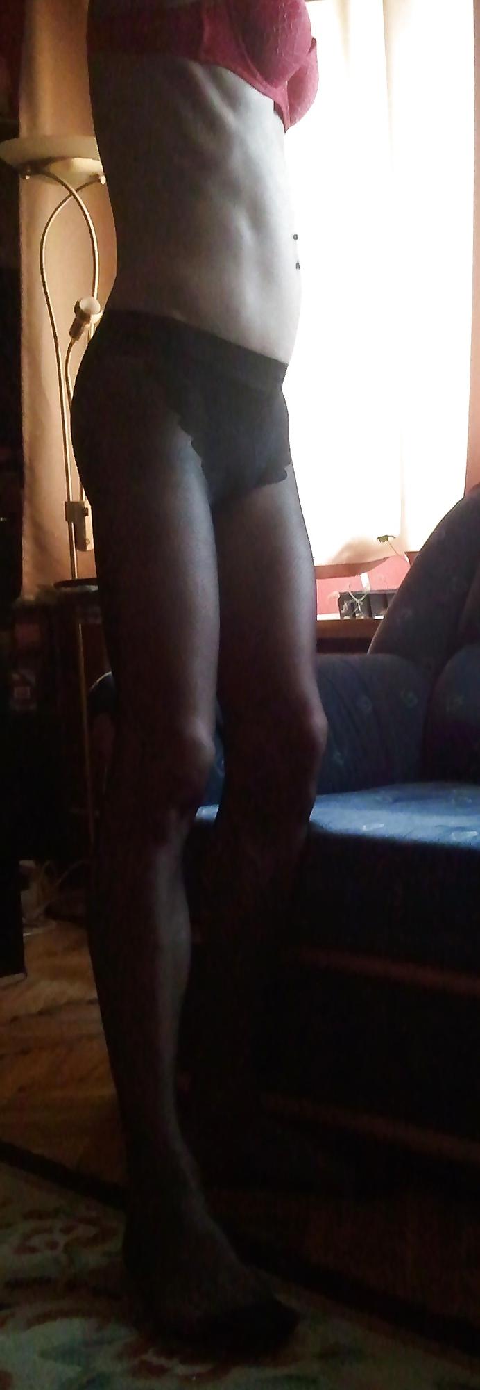 12P Black stocking and thong.