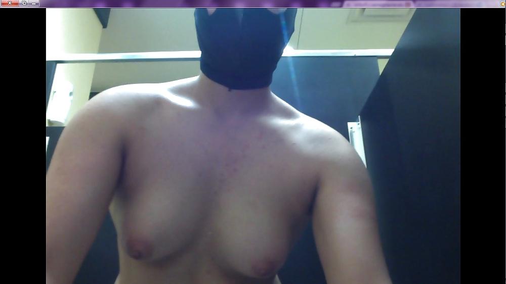 14P Slave posing in public bathroom