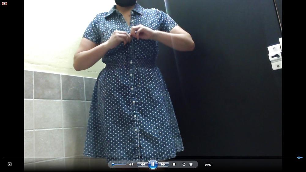 14P Slave posing in public bathroom