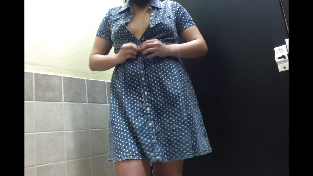 14P Slave posing in public bathroom