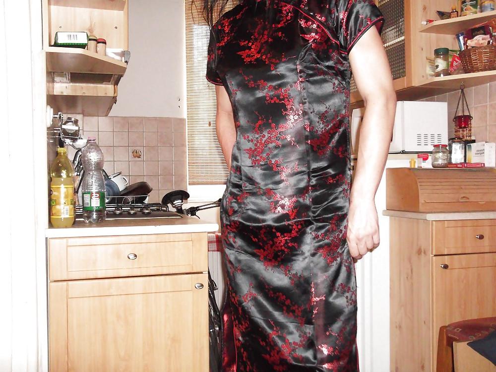 9P Black satin (silk) chinese dress - cheongsam (qipao)
