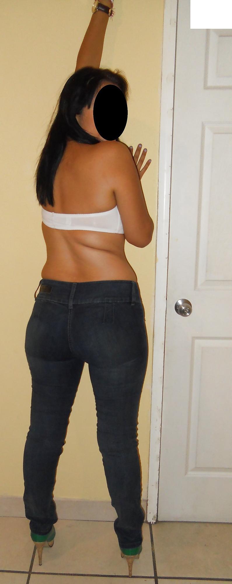 25P Sexy latina in jeans and teal panty