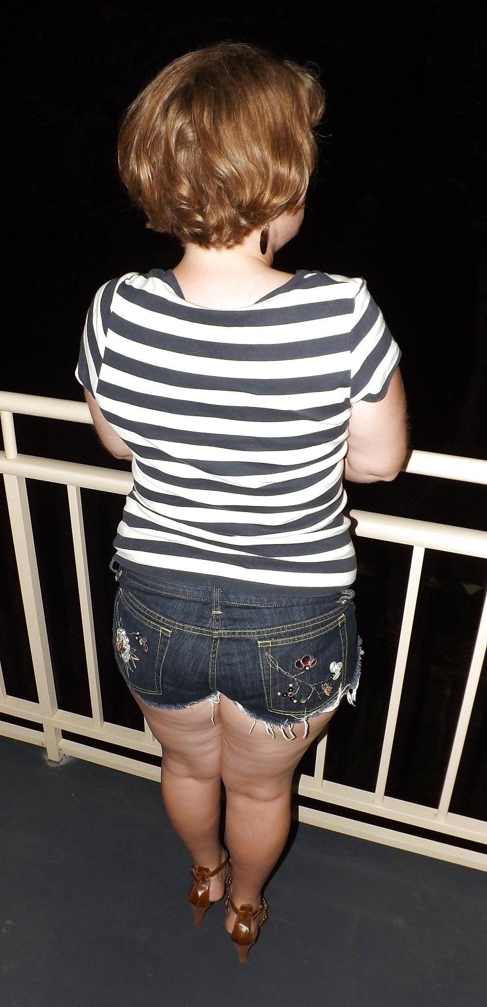 25P Denim shorts and heels