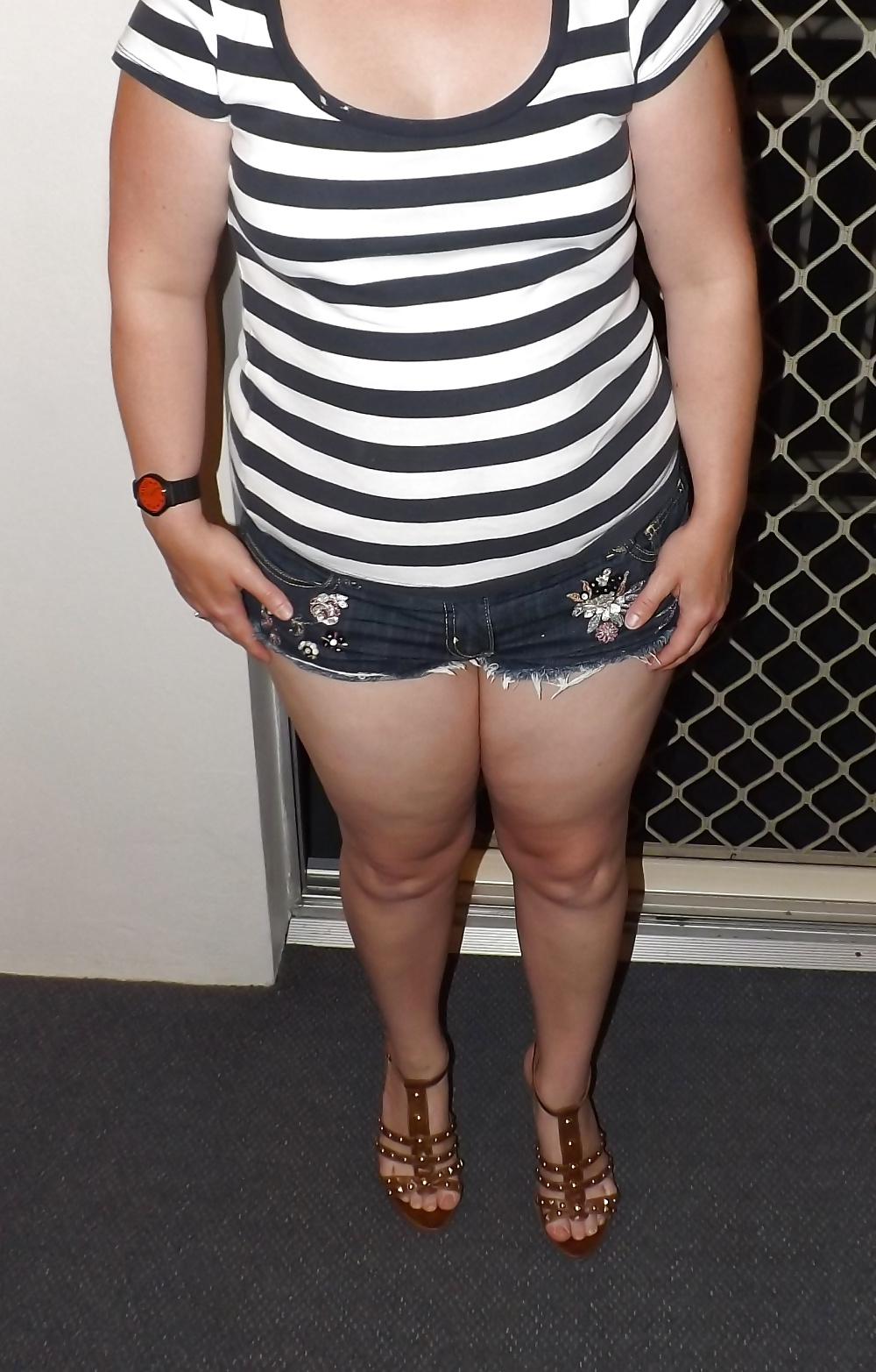 25P Denim shorts and heels