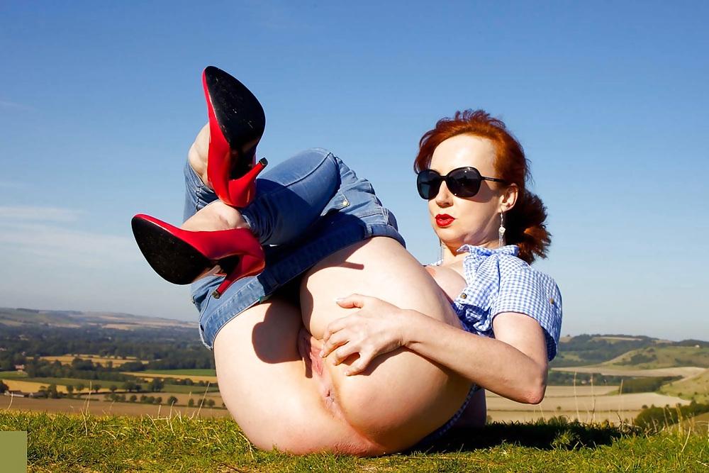 15P Nice denim mature showing outdoor,s