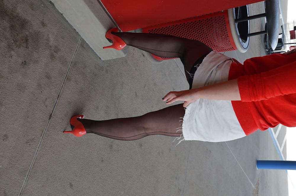 9P Public upskirt stockings & panties
