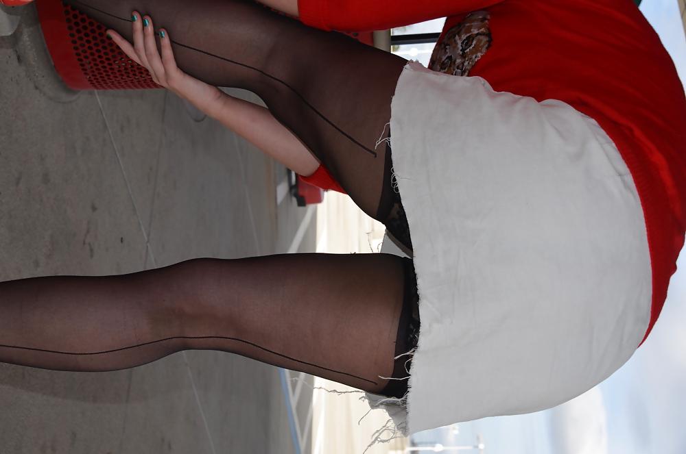 9P Public upskirt stockings & panties