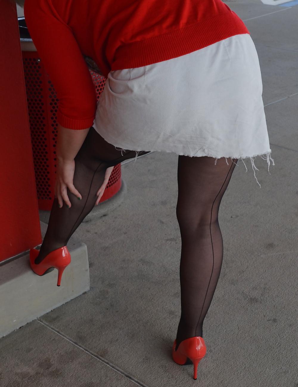9P Public upskirt stockings & panties