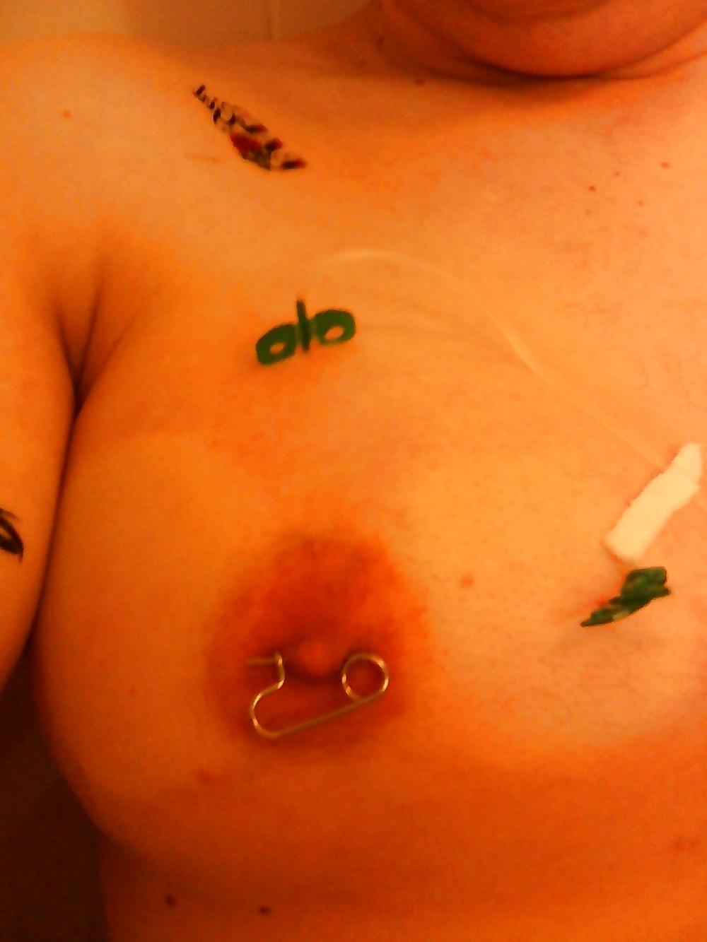 18P Saline breast crossdreser high heels nipple piercing play
