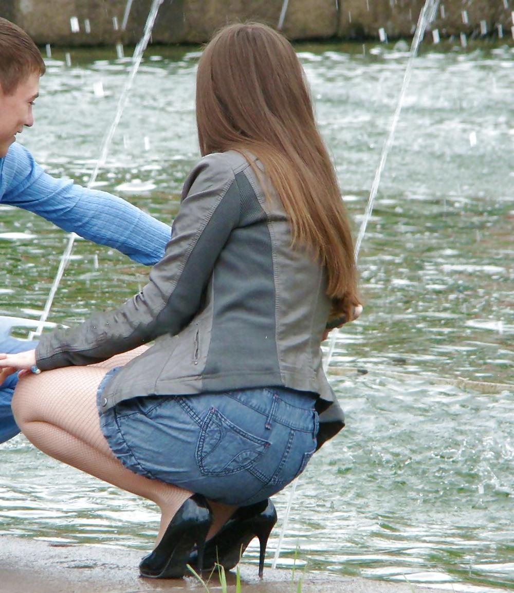 25P In The Streets 116 - Jeans Miniskirt and Long Legs