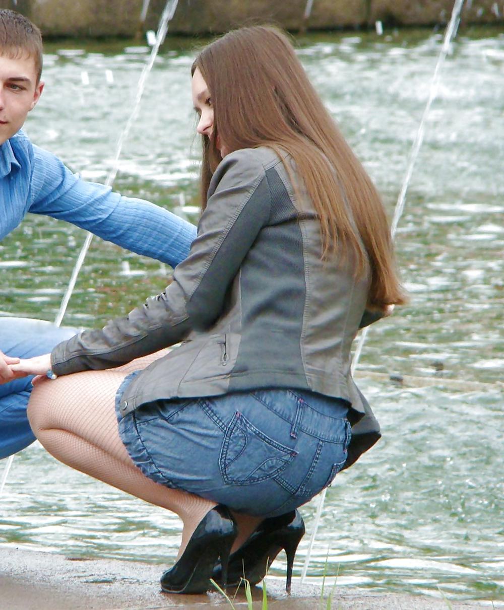 25P In The Streets 116 - Jeans Miniskirt and Long Legs
