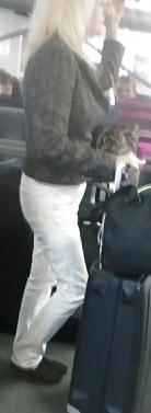 8P Blonde Milf in Tight White Jeans White Levi's