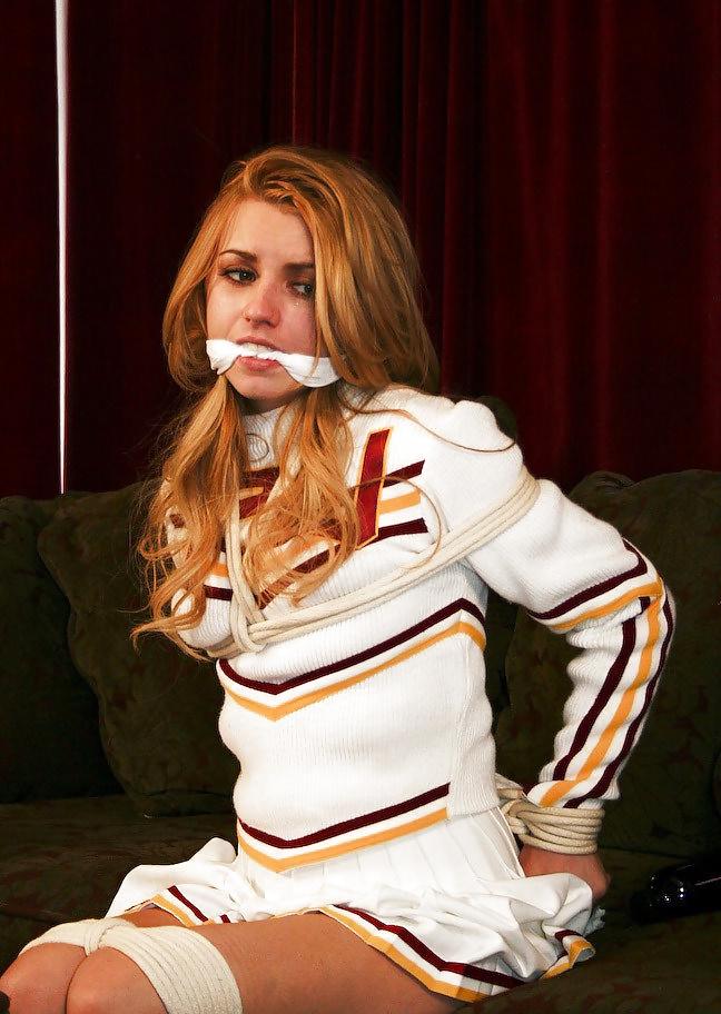 25P Cheerleader in white panties all tied up.