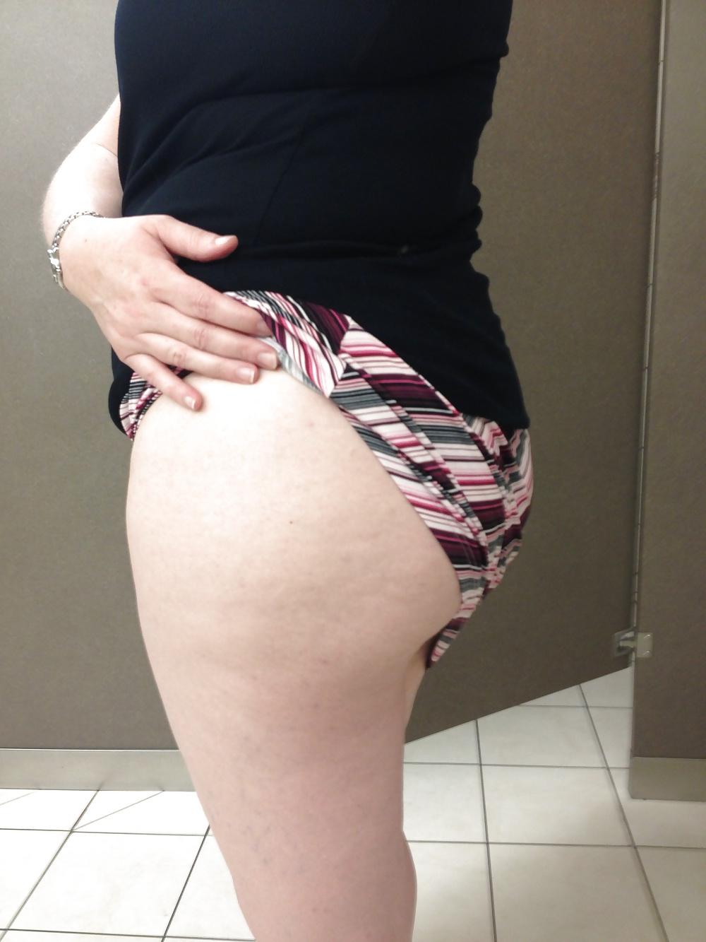14P Pulling panties aside and showing off in JCP bathroom