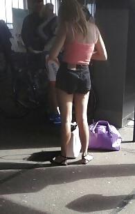 18P Hot girl in black levi's jean shorts