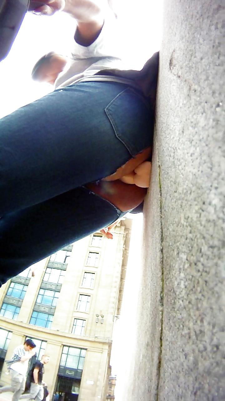 6P Public dildo with people walking past