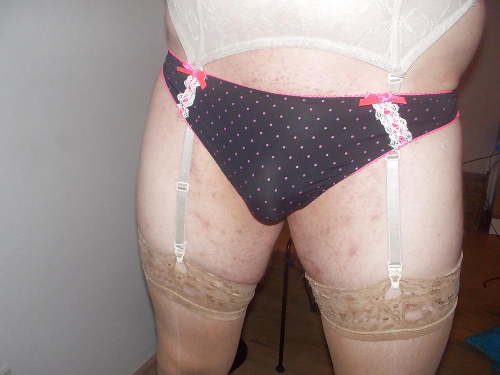 24P Big shaved cock in panties and thong