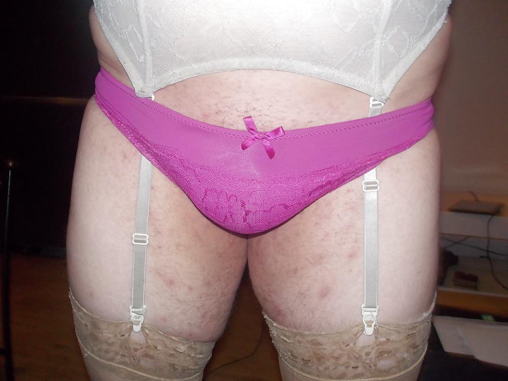 24P Big shaved cock in panties and thong